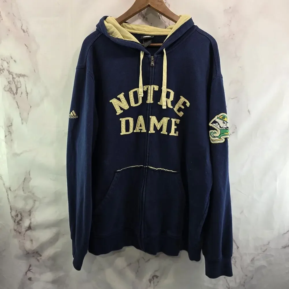 Notre Dame Hoodie Mens XL Blue Full Zip Fighting Irish College Adidas Jacket
